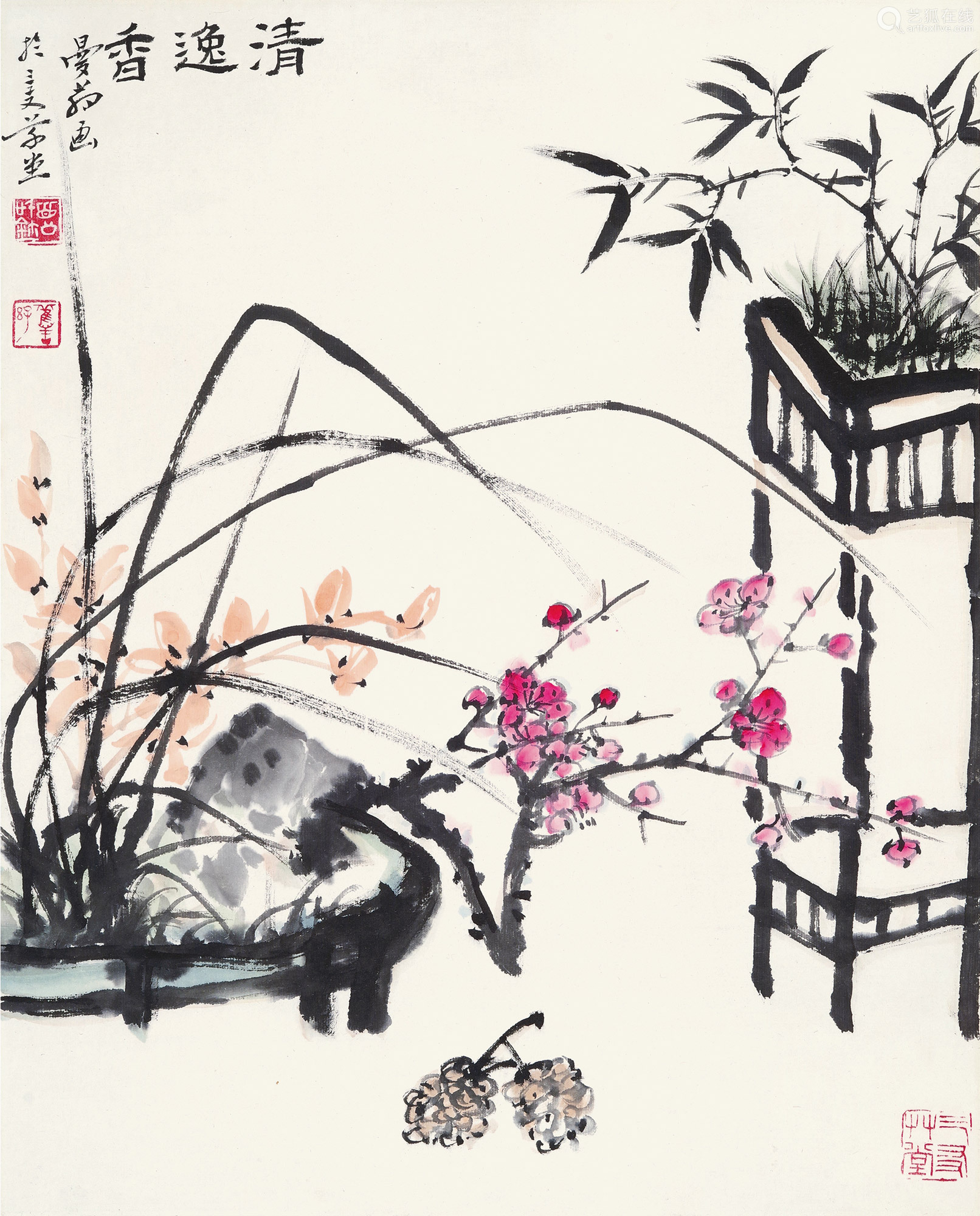 沙曼翁 1916～2011 清逸香 立轴 设色纸本