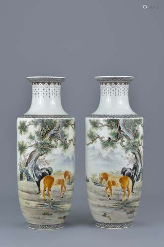 A pair of Chinese Republican period famille-rose porcelain vases. 27.5cm tall