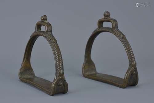 A pair of Indian bronze horse Stirrups.