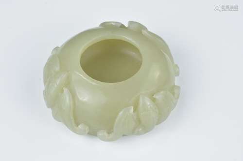 A Chinese 19th century pale celadon jade water dropper carved with three bats. 5.5cm length