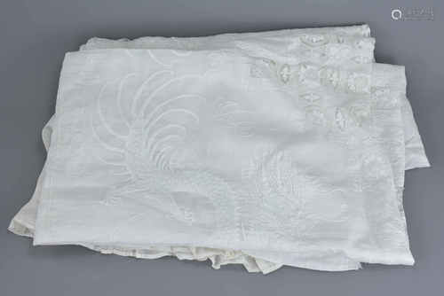 Late 19th / Early 20th century Chinese Lace and Linen Bed Cover and Two Pillow Cases embroidered wit