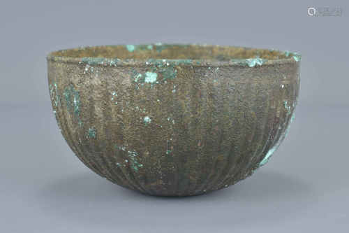 Eastern Bronze Ribbed Bowl, 15cms diameter