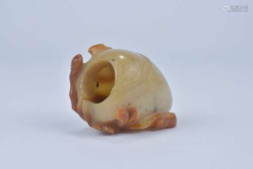 A Chinese 19/20th carved agate brush washer carved with bat, fruit and flowers. Size 6cm length x 4.