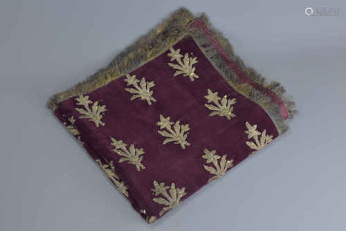 An Indian embroidered wall hanging in deep purple with silver wire with plant design pattern. 75Cm x