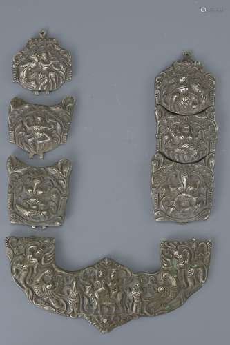 Indian White Metal Temple Jewellery Item comprising Seven Panels with relief decoration depicting Hi