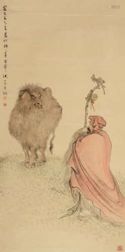 沈一斋(1891-？)高士问驼 1942年作 设色纸本 立轴