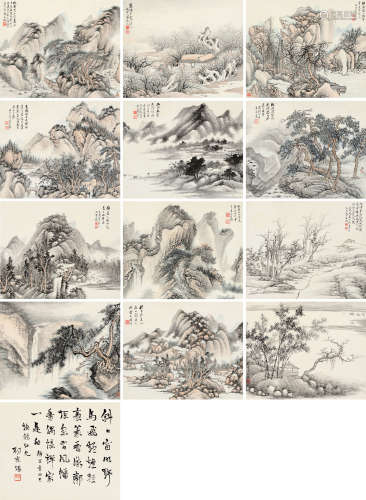 张石园(1898-1959)山水册 设色纸本 册页(十二开)