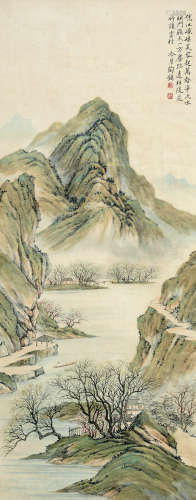 陶冷月(1895-1985)山溪渔隐图 设色纸本 立轴