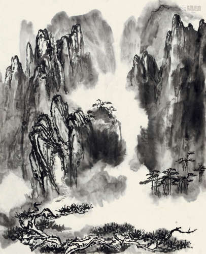 刘海粟(1896-1994)高路云端 水墨纸本 纸片(画稿)