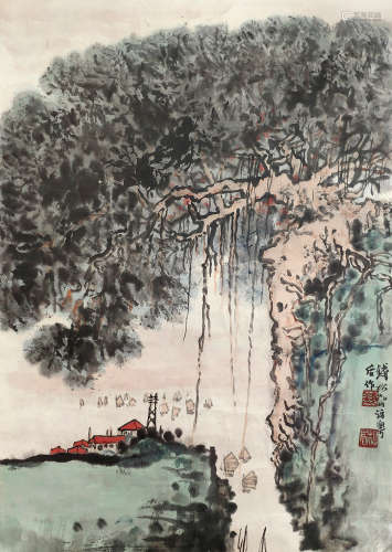钱松嵒(1899-1985)南粤小景 设色纸本 托纸