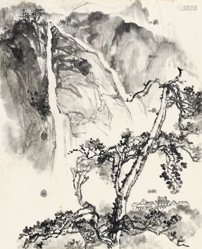 刘海粟(1896-1994)山居图 水墨纸本 纸片(画稿)