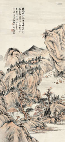 冯超然(1882-1954)秋山论道 设色纸本 立轴