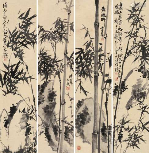 蒲华(1832-1911)竹林曲 水墨纸本 立轴