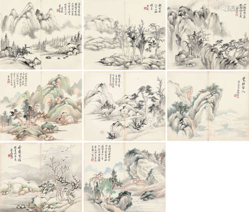 蔡震渊(1897-1960)仿古山水册(8开) 设色纸本 册页