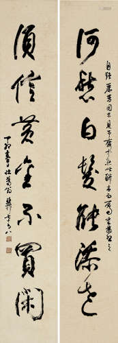 谢稚柳(1910-1997)草书七言联 1987年作 水墨纸本 屏轴