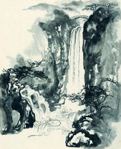 刘海粟(1896-1994)小桥流水 水墨纸本 纸片(画稿)