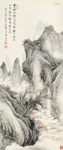 张石园(1898-1959)拟唐六如笔意 1946年作 设色纸本 立轴