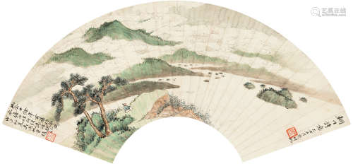 吴湖帆(1894-1968)辋川诗意图 1925年作 设色纸本 扇轴