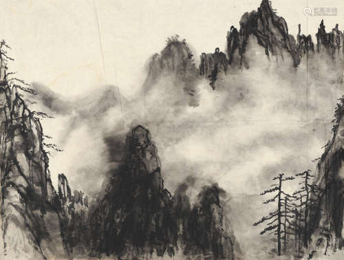 刘海粟(1896-1994)黄山烟云 水墨纸本 纸片(画稿)