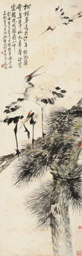 刘海粟(1896-1994)程璋(1869-1938)<br/>王一亭(1867-1938)松鹤延年 设色纸本 立轴