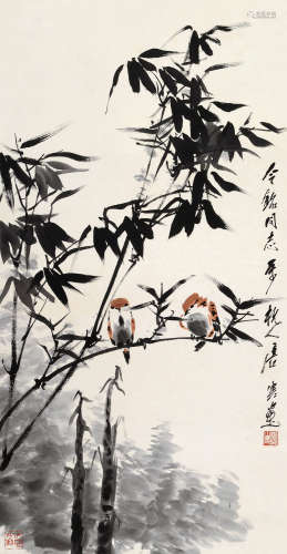 唐云(1910-1993)麻雀 设色纸本 立轴