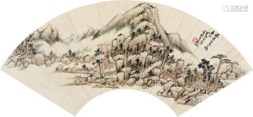 吴征(1878-1949)松山人家 1923年作 设色纸本 扇面