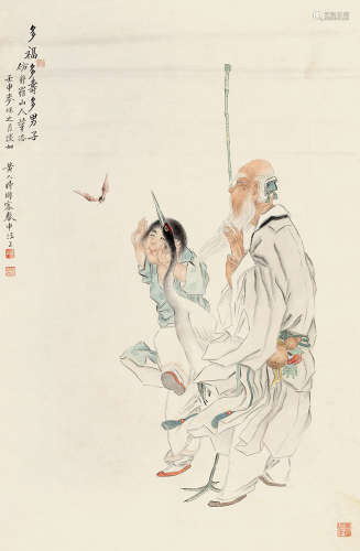 黄淡如(1867-1923)多福多寿 1912年作 设色纸本 立轴