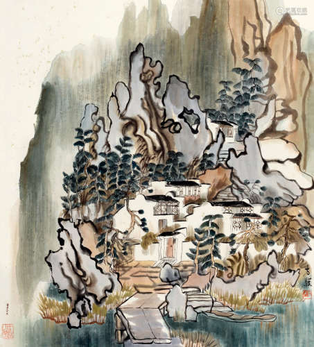 方骏(b.1943)山水 设色纸本 立轴