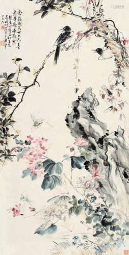 丁宝书(1865-1935)花鸟 设色纸本 立轴