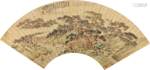 吴榖祥(1848-1903)松山真逸图 1893年作 设色泥金 扇面