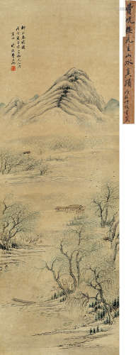 费丹旭(1802-1850)柳汀春晓图 1838年作 设色纸本 立轴