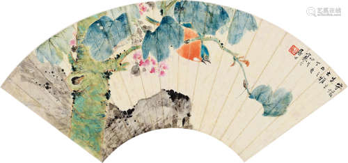 江寒汀(1903-1963)秋趣 1947年作 设色纸本 扇面