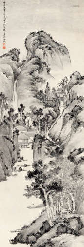 金城(1878-1926)松山飞瀑 1924年作 水墨纸本 立轴