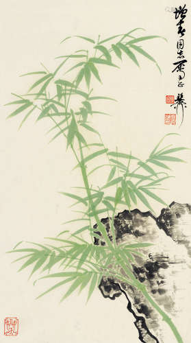 谢稚柳(1910-1997)竹石图 设色纸本 立轴