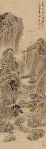 方士庶(1692-1751)山水 1749年作 设色绢本 立轴