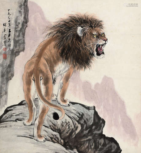 胡爽庵(1916-1988)王者之风 设色纸本 立轴