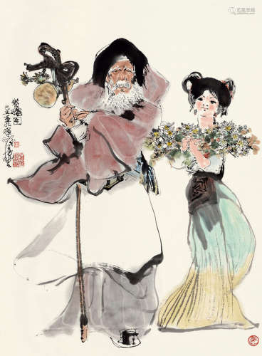 程十髪(1921-2007)眷秋图 1949年作 设色纸本 立轴