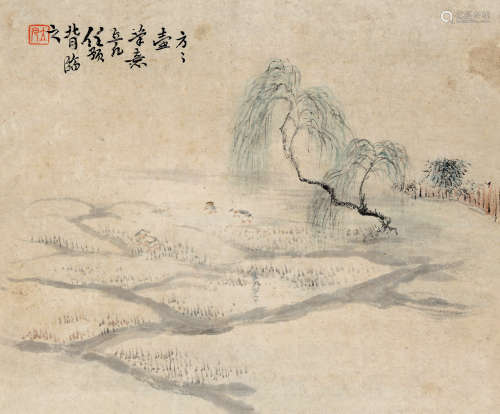 任预(1853-1901)春耕图 设色纸本 托纸