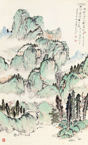 承名世(1918-2001)春台望诗意图 1997年作 设色纸本 纸片