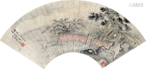 汤贻汾(1778-1853)拟恽东园笔意 设色纸本 扇面