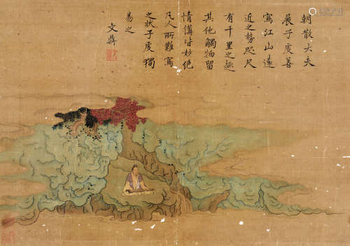 文鼎(1766-1852)高士抚琴图 设色绢本 镜片
