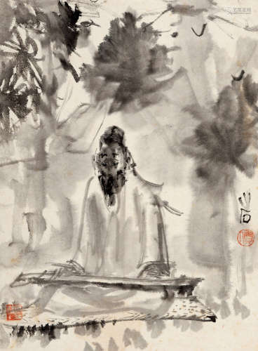 傅小石(1932-2016) 抚琴图