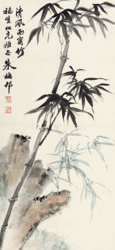 朱梅村(1911-1993)清风雨窗竹 设色纸本 立轴