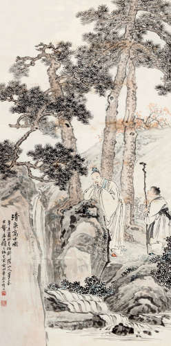 颜元(1860-1934)清泉高士图 1931年作 设色纸本 立轴
