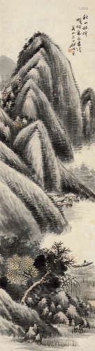 任预(1853-1901)秋山放棹 设色纸本 立轴