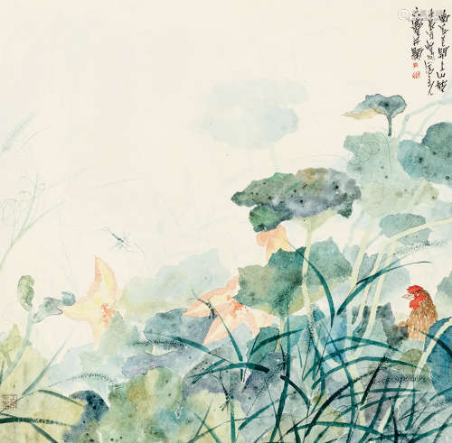 孔六庆(b.1955)南瓜花开上山坡 2012年作 设色纸本 镜片