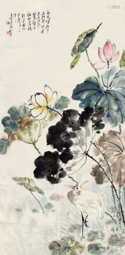王梦白(1888-1934)莲塘清趣 设色纸本 立轴