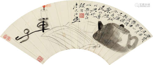 唐云(1910-1993)夜读图 水墨纸本 扇框