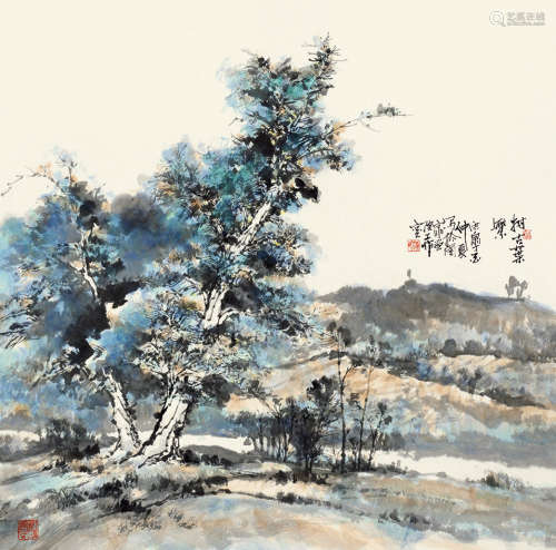 汤洪泉(b.1962)树古叶繁 设色纸本 托纸