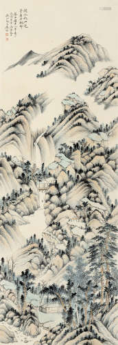 吴琴木(1894-1953)秋山茅屋 1926年作 设色纸本 屏轴